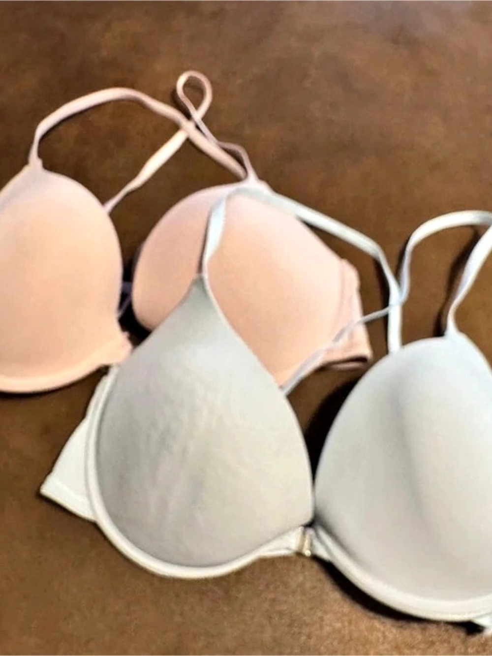 38C Light Pink and Light Blue Front Closure Underwire Bras